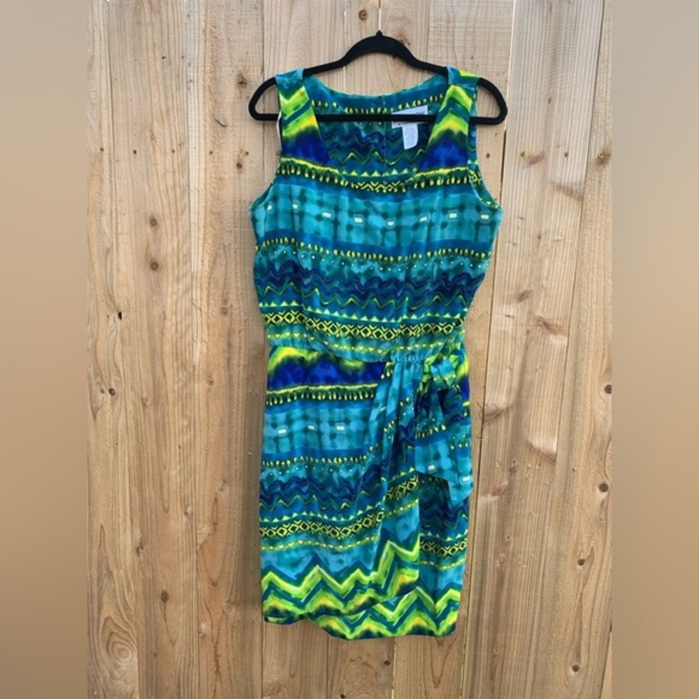 J Stevens Carol Escritor Womens Wrap Vintage Blue Dress Ties Sleeveless 14 Green
